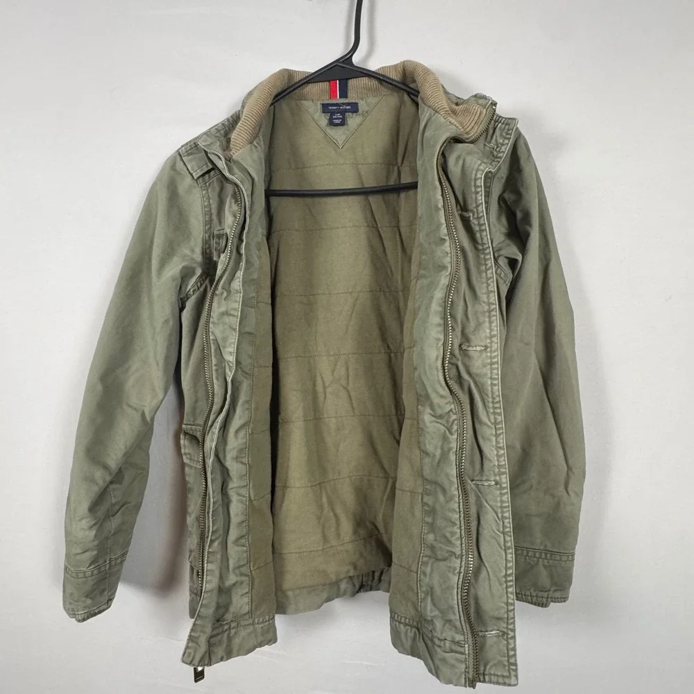 Tommy Hilfiger Field Jacket Boys S 8/10 Olive Green Good Utility Cargo Coat